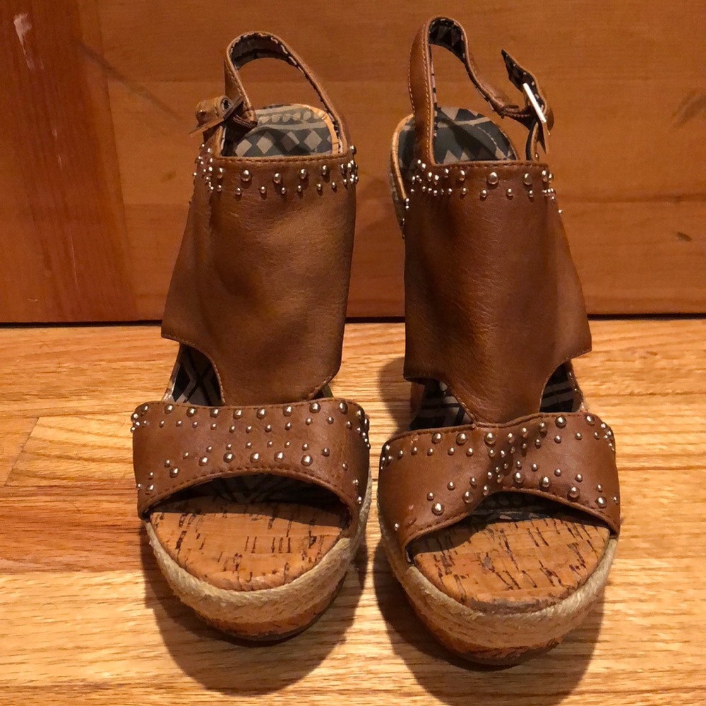 Brown Leather Wedges with Cork Wedge Size 8